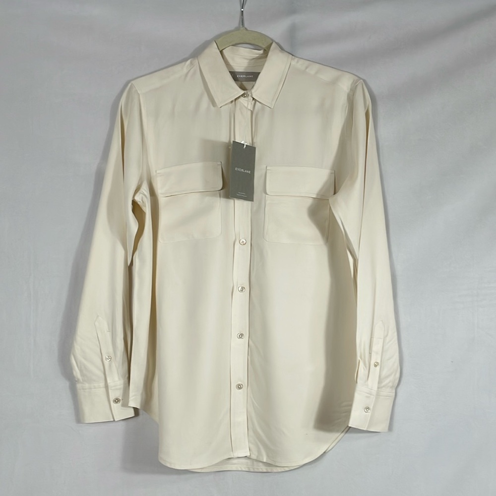 Everlane The Washable Silk Relaxed Shirt NWT Size 00 Color Ivory Bone